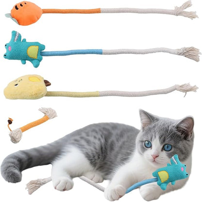4pcs Safe Cat Rope Toy with Catnip - Dental Cleaning Chew Toys for Cats - Kitten Teething Toys - Interactive Play Toys with Feathers - Indoor Cats