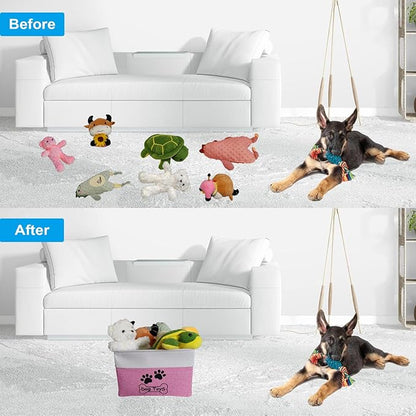 Large Dog Toy Basket Collapsible Dog Toy Box Shape Keeping Rectangle Dog Toy Bin for Pet Toys, Accessories