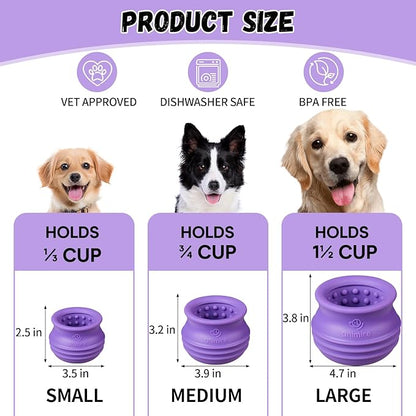 Treat Dispensing Dog Toy, Long-Lasting Interactive Puzzle Toys for Dogs, Stuffable Dog Enrichment Frozen Lick Treat Toy for Boredom, BPA Free Silicone Fetch Catch Chew Toy (Purple,M)