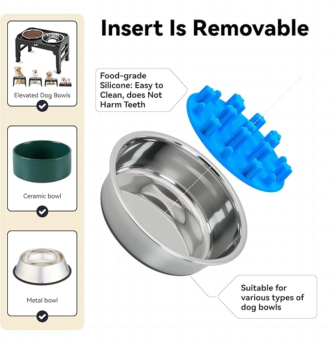 Slow Feeder Insert for Cat Dog Bowls, Anti-Choking Silicone with Strong Suction Cups, Fits Most Cat Bowls, Ideal for Puppy Small Medium Breeds (Blue)