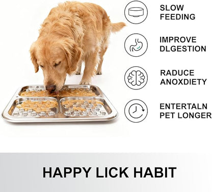 Kactoily Stainless Steel Lick Mat for Dogs and Cats, Large Slow Feeding Licking Pad with 46 Suction Cups, Wall/Floor/Crate Mounting, Peanut Butter Licking Pad for Boredom Reducer and Anxiety Relief
