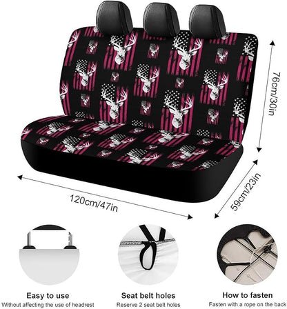 Car Interior Decor Seat Cover, Universal Stretch Back Seat Protector, Car Accessories Rear Bench Seat Covers For Trucks SUV Compatible with American Flag Camo Funny Deer Hunting Pink Camouflage