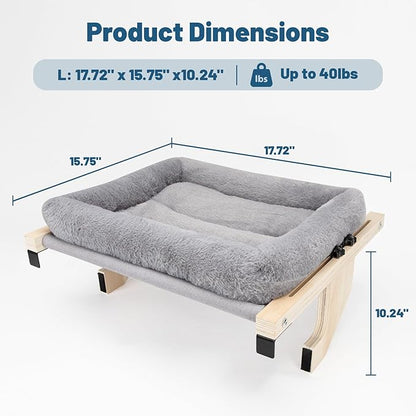 Cat Sill Window Perch - 100% Natural Pine Frame, Soft Rabbit Fur Cushion, Tool-Free Adjustment, Supports 40 lbs (Medium-Grey)