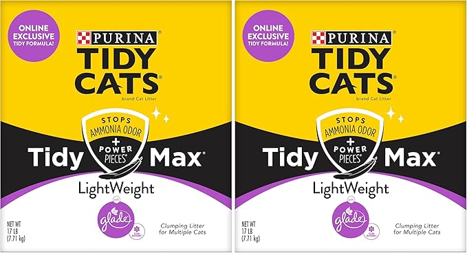Purina Tidy Cats Clumping, Lightweight, Multi Cat Litter, Tidy Max Glade Clean Blossoms Formula - 17 lb. Box (Pack of 2)