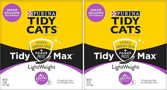 Purina Tidy Cats Clumping, Lightweight, Multi Cat Litter, Tidy Max Glade Clean Blossoms Formula - 17 lb. Box (Pack of 2)