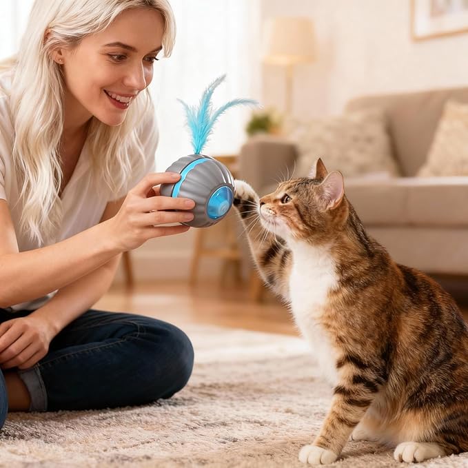 Interactive Cat Toys for Indoor Cats,Automatic Moving Kitten Toys,Cat Toys for Bored Indoor Adult Cats,Smart Rechargeable Cat Enrichment Toys for Cats to Keep Them Busy, Cat Balls Pet Toys
