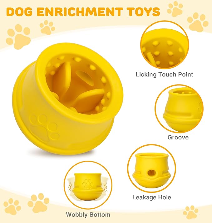 Dog Enrichment Toys, Interactive Puzzle Toys for Dogs - Nature Rubber & Durable Dog Toys, Dog Toys to Keep Them Busy, Slow Feeder - Frozen Dog Treat Toy, Dishwasher Safe, Lemon, M