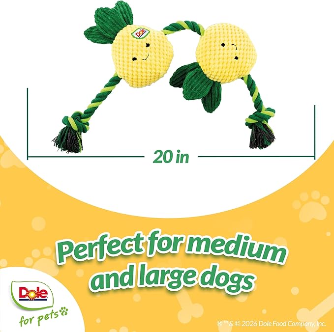 Dole for Pets® Dog Rope Toy with Squeakers, Pineapple Tug of War Dog Toy, Tough Cotton Rope Toys for Dogs, Aggressive Chew Toys for Large Dogs and Medium Dogs