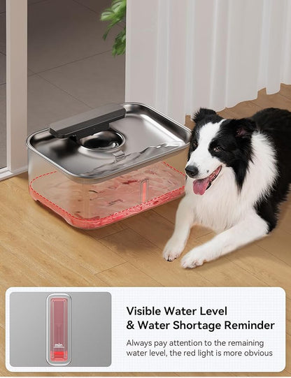 3.2Gal/12L Dog Water Fountain for Large Dogs, Stainless Steel Dog Water Bowl Dispenser with Deeper & Wider Drinking Area, FEELNEEDY Automatic Pet Fountain with Window & LED Light