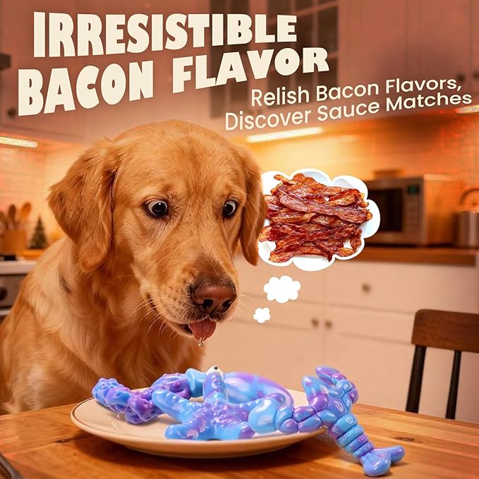 Dog Toys for Aggressive Chewers: 3 Pack Indestructible Dog Toys for Large Dogs, Bacon Flavored Dog Chew Toy, Durable Nylon Chew Toys for Dogs, Reduce Boredom, Teeth Cleaning, Keep Them Busy