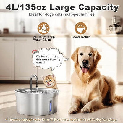 Kastty 8+8 Replacement Filters for Kastty 4L/135oz Stainless Steel Pet Water Fountain, 6.5 Inch Larger Size and More Active Carbon than Others, 8 Pack Filters + 8 Pack Pump Filters