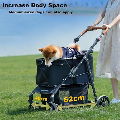 Dog Stroller for Medium and Large Dogs Foldable Pet Strollers for Puppy Cat Cart Up to 66lbs with All Terrain 4 Wheels Adjustable Handle Canopy Sun Shades Storage Organizer(Single)