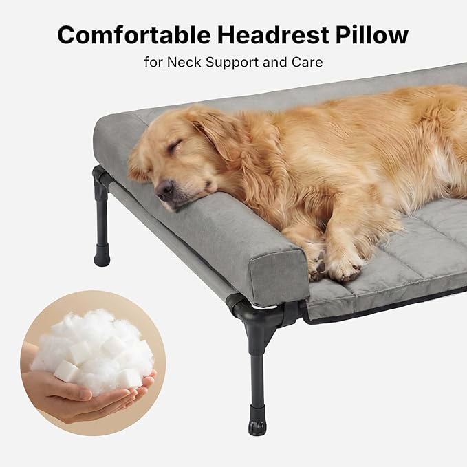 Veehoo Cooling Elevated Dog Bed Add Removable Waterproof Bolster Cushion Mat, Raised Pet Cot with Breathable Teslin Mesh, No-Slip Feet, Dog Couch Bed for Indoor Outdoor, 53 inches, Grey