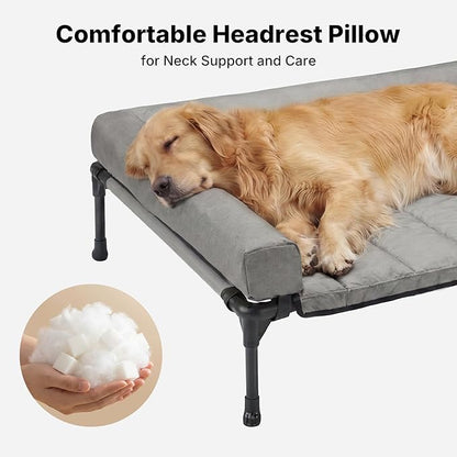Veehoo Cooling Elevated Dog Bed Add Removable Waterproof Bolster Cushion Mat, Raised Pet Cot with Breathable Teslin Mesh, No-Slip Feet, Dog Couch Bed for Indoor Outdoor, 53 inches, Grey