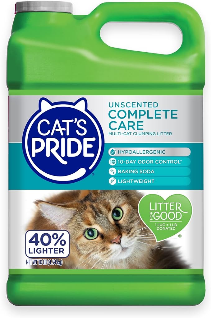 Cat's Pride Premium Lightweight Clumping Litter: Complete Care - Up to 10 Days of Powerful Odor Control - Hypoallergenic - Multi-Cat, Unscented, 10 Pounds