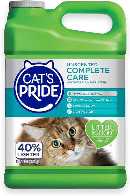 Cat's Pride Premium Lightweight Clumping Litter: Complete Care - Up to 10 Days of Powerful Odor Control - Hypoallergenic - Multi-Cat, Unscented, 10 Pounds