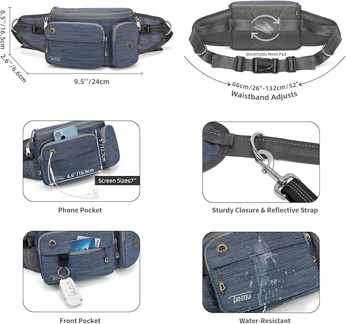 TUDEQU 4-in-1 Hands Free Dog Leash Waist Belt with Dog Walking Fanny Pack,Dog Seat Belt, Waist Leash for Large Dogs,Dog Walking,Hiking,Running,Jogging