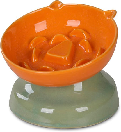 Ceramic Slow Feeder Dog Bowl, Elevated Maze Food Dish with Heavy Base, Anti Choking & Reduce Bloating, Raised Feeding Bowl for Small Medium Dogs (Orange)