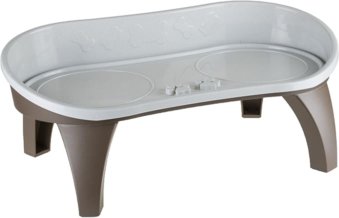 Elevated Pet Feeding Tray with Splash Guard & Non-Skid Feet, Raised Dog Bowl Stand 21″ x 11″ x 8.5″ with Two Stainless Steel Bowls for Food & Water, Comfortable Mealtime for Dogs & Cats by PETMAKER