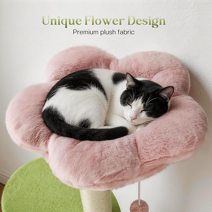 2 Ways Cat Window Perch, Flower Window Perch for Cats Inside with Hammock & Jumping Paltform, Cats Window Bed with Tall Sisal Scratching Post, Cat Hammock for Windows with 2 Strengthened Suction Cups