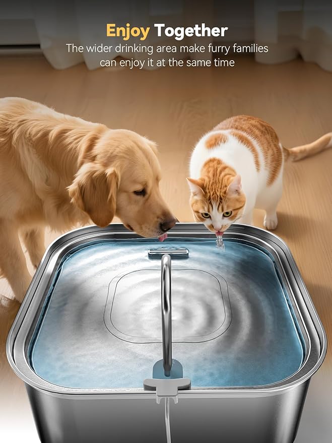 Large Dog Water Fountain 14L/3.7Gal, Stainless Steel Pet Fountain for Large Dogs and Multi-Pets Families, Visible Window & Extra Wide Drinking Area, Enlarges Capacity & Saves Space (with 3pcs Filters)