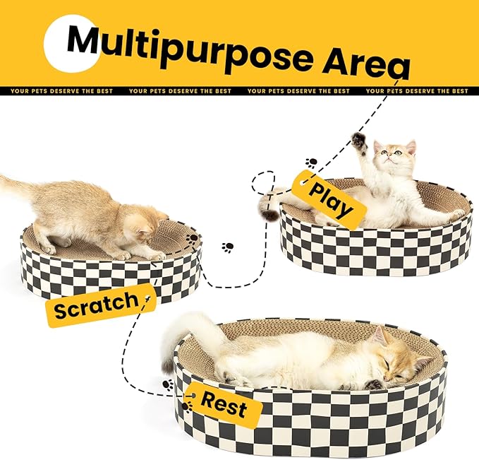 2 Pack Oval Cat Scratcher Bowl, Curved Cardboard Scratching Pad Bed for Indoor Kittens, Mess-Free Enclosed Lounge Nest, Furniture Protector, Medium