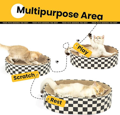 Large Oval Cat Scratcher Bowl, Cardboard Cat Scratching Pad & Lounge Bed, High-Density Reversible Cat Nest for Large Indoor Cats, Furniture Protector with Ergonomic Curve, Gift Catnip Included
