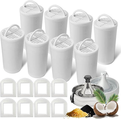 8+8 Pack Premium Cat and Dog Water Fountain Charcoal Filters Compatible with PetSafe Drinkwell 360 Multi-Pet Stainless Steel & Plastic Pet Fountains(128oz/3.8L) with Replacement Foam Filter