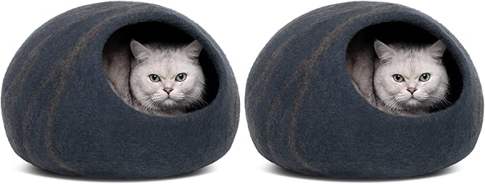 MEOWFIA Cat Cave – Premium Felt Cat Bed for Indoor Cats, Handmade 100% Merino Wool, Cat (Medium, Slate Grey) (Pack of 2)