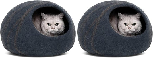 MEOWFIA Cat Cave – Premium Felt Cat Bed for Indoor Cats, Handmade 100% Merino Wool, Cat (Medium, Slate Grey) (Pack of 2)