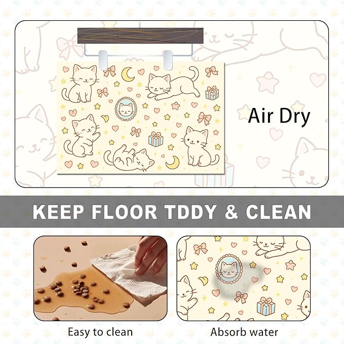 Cute Sweet Cat Food Mat for Dog Food Mat Food and Water Bowl Pet Feeding Bowl Mats for Pet Feeding Areas Easy Clean Fast Dry Feedings Pad Cats, Kittens & Small Dogs 24" x 16"