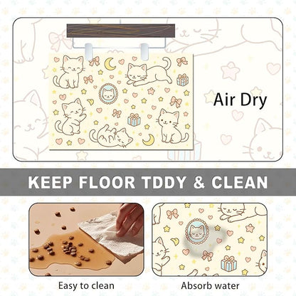 Cute Sweet Cat Food Mat for Dog Food Mat Food and Water Bowl Pet Feeding Bowl Mats for Pet Feeding Areas Easy Clean Fast Dry Feedings Pad Cats, Kittens & Small Dogs 24" x 16"