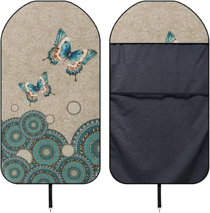 Coldinair Vintage Butterfly Towel Car Seat Cover for Men,Sweat Car Seat Protector After Workout,Gym,Swimming,Anti-Slip Universal Car Seat Covers for Truck,Van,SUV