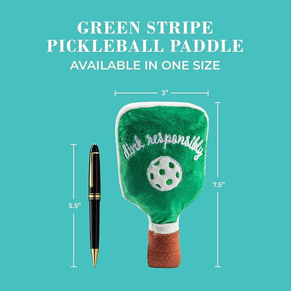 Haute Diggity Dog Green Stripe Pickleball Paddle, Plush Trendy Sporty Dog Toys with Interactive Squeaker, Stimulating Pet Enrichment, Machine-Washable & Safe Materials for All Breeds, One Size