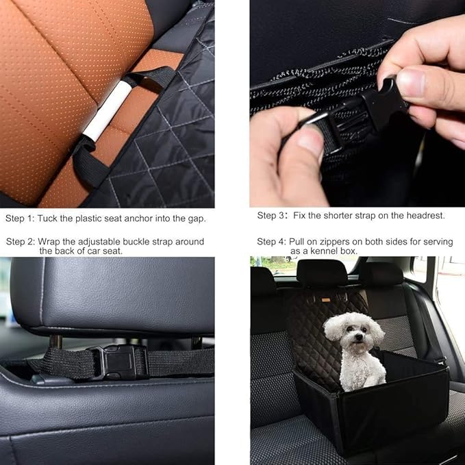 Flow.Month Pet Front Seat Cover Pet Booster Seat,Deluxe 2 in 1 Dog Seat Cover for Cars Waterproof Dog Front Seat Cover Pet Bucket Seat Cover with Safety Belt(Black)