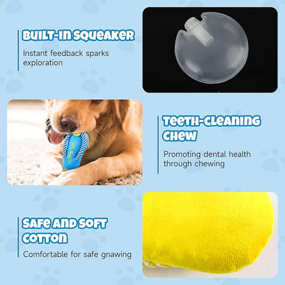 Andiker Dog Squeaky Toy, Plush Dog Chew Toys with a Squeaker, Slipper Shaped Interactive Dogs Toys for Small Medium Dogs Playing Chewing Teething Training (Blue)