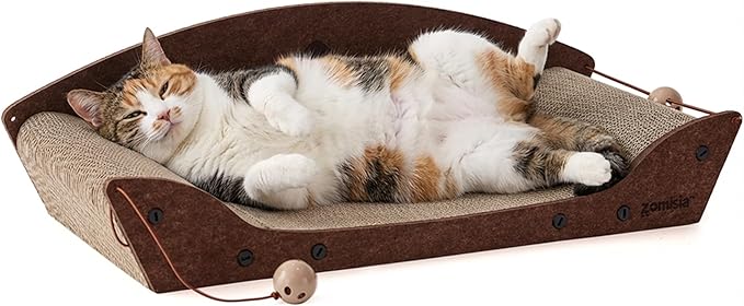26'' Cardboard Cat Scratcher Bed - Large Scratcher Couch for Indoor Cats, Orthopedic Scratching Board, Lounger Scratching Couch with Bells