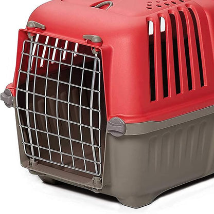 MidWest Homes for Pets Spree Travel Carrier – Hard-Sided Dog & Cat Carrier, Small Pet Travel Crate with Handle, Ventilated Design, Easy Assembly, 22-Inch, Red