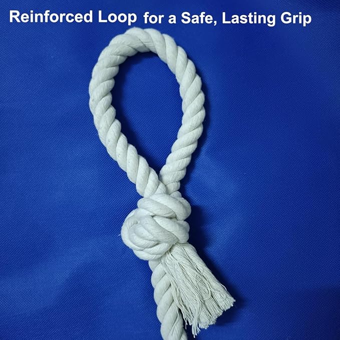 Heavy-Duty 51" White Cotton Rope Dog Toy – 6-Knot Tug & Dental Chew with Loop – Durable, Washable, Natural & Safe for Medium & Large Dogs – Indoor & Outdoor Play