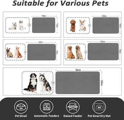 Dog Food Mat - Absorbent Cat Mat for Food and Water, No Stains Pet Feeding Bowl Mat, Easy to Clean Pet Placemats, Quick Dry Dog Water Dispenser Mat for Messy Drinkers | Dark Grey 18"x 28"