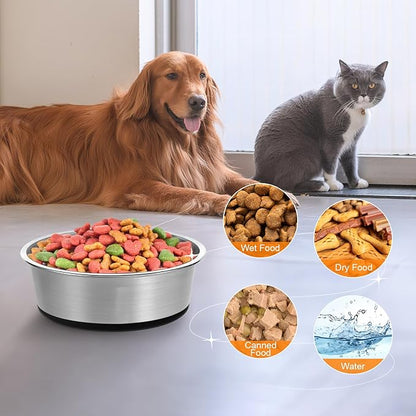 Stainless Steel Dog Bowls Set of 2, Extra Thick Metal Bowls, with Non-Slip Rubber Base Dog Bowl, BPA Free, Holds 4 Cups(32 fl oz), for Small Dogs, Black