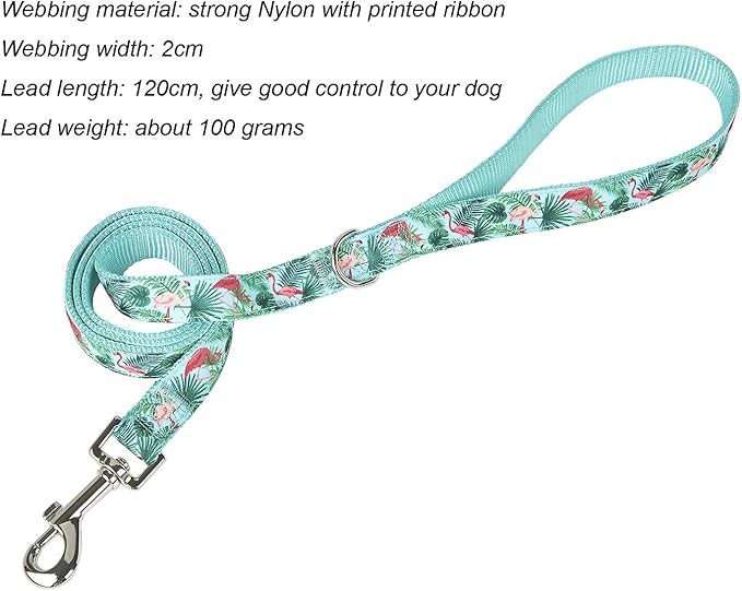 Tropical Flamingo & Palm Leaf Print Dog Leash, 4 Feet Durable Nylon with Ribbon for Medium and Large Dogs(Medium,Flamingo)