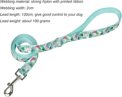 Tropical Flamingo & Palm Leaf Print Dog Leash, 4 Feet Durable Nylon with Ribbon for Medium and Large Dogs(Medium,Flamingo)