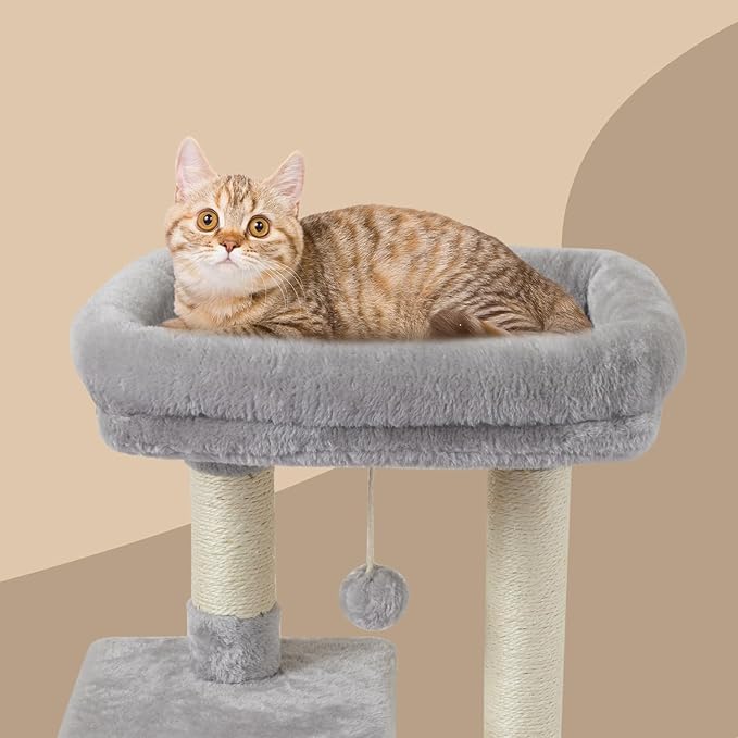 FISH&NAP Cute Cat Tree Kitten Cat Tower for Indoor Cat Condo Sisal Scratching Posts with Jump Platform Cat Furniture Activity Center Play House Grey