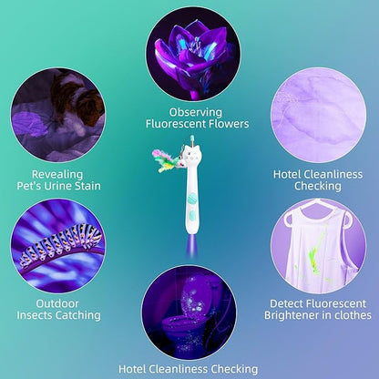 SEVENKA 3in1 Cat Toy, Rechargeable UV Flashlight and Retractable Rod with Feather Toy, USB-C White Light & 395nm Blacklight for Pet Urine Stains, Bed Bugs, Interactive Toy for Cat, Kitten
