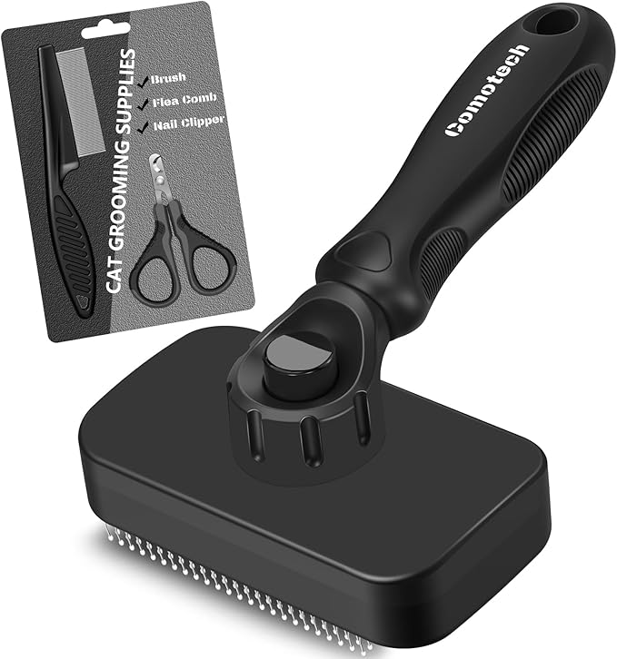 3PCS Cat Grooming Supplies, Cat Brush & Nail Clipper/Trimmer & Flea Comb for Shedding Indoor Cats Essentials Stuff Accessories (Black Grey)