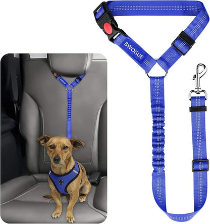 BWOGUE Pet Dog Cat Seat Belts, Car Headrest Restraint Adjustable Safety Leads Vehicle Seatbelt Harness (1 Pack, Dark Blue, Elastic)