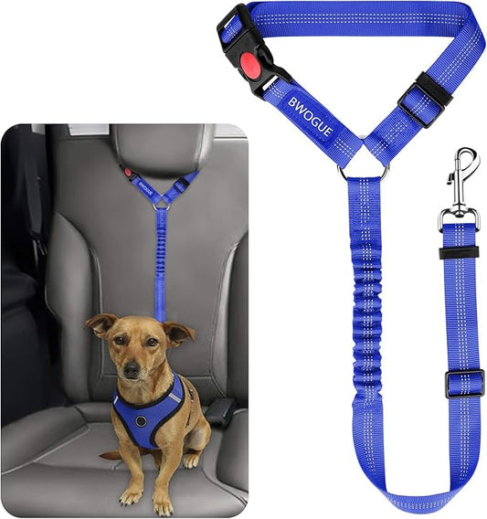 BWOGUE Pet Dog Cat Seat Belts, Car Headrest Restraint Adjustable Safety Leads Vehicle Seatbelt Harness (1 Pack, Dark Blue, Elastic)