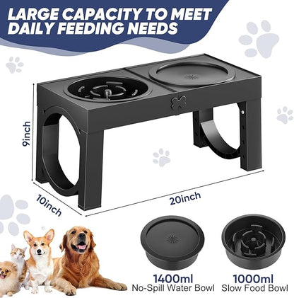XIAZ Elevated Dog Bowls Large Breed Raised Dogs Bowl Stand Large/Medium Sized Dog Slow Feeder Dogs Bowls Food Water Stands 5 Heights Adjustable 9/11/12/14in Pet Feeder Dish Station
