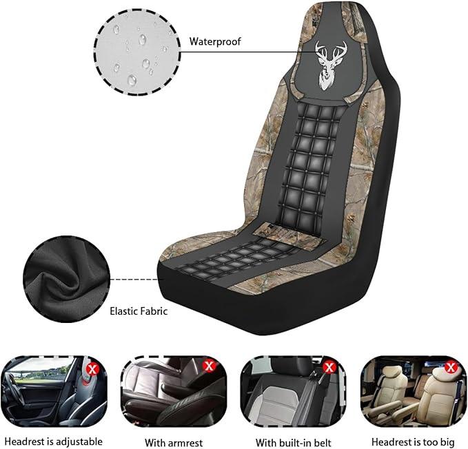Camo Hunting Deer Car Seat Covers Waterproof Soft Car Seat Cushion Cover Auto Interior Accessories Fit for Truck, Sedan, SUV